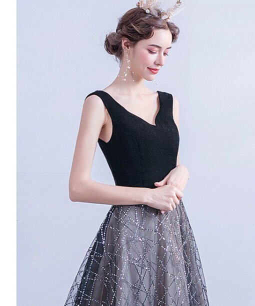 black v neck formal dress 1122-007