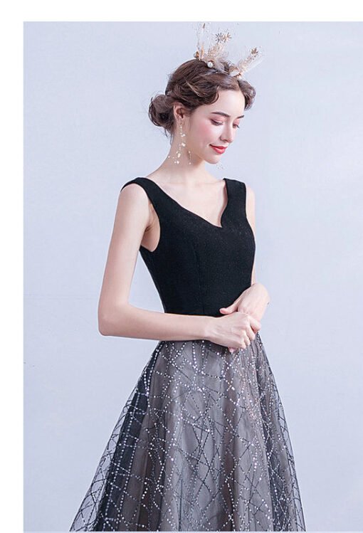 black v neck formal dress 1122-007