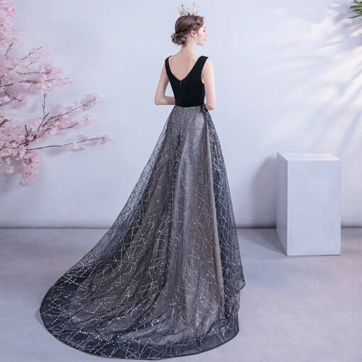 black v neck formal dress 1122-008