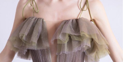 Blue Grey Prom Dress Spaghetti Strap A Line Long Evening Dress - Image 9