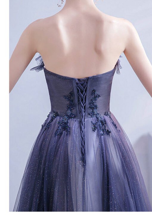 Blue Sparkle Prom Dress Strapless A Line Long Evening Dress - Image 5