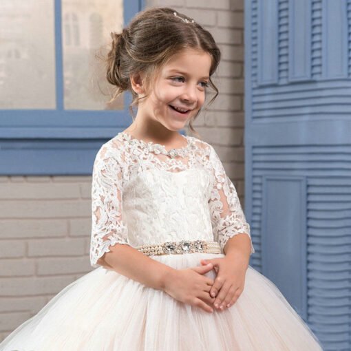 Designer Flower Girl Dresses Lace Ball Gown Champagne Party Dress - Image 3