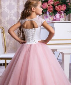 Alternative view of Flower Girl Dress Pink And White Cap Sleeve Kids Birthday Dress