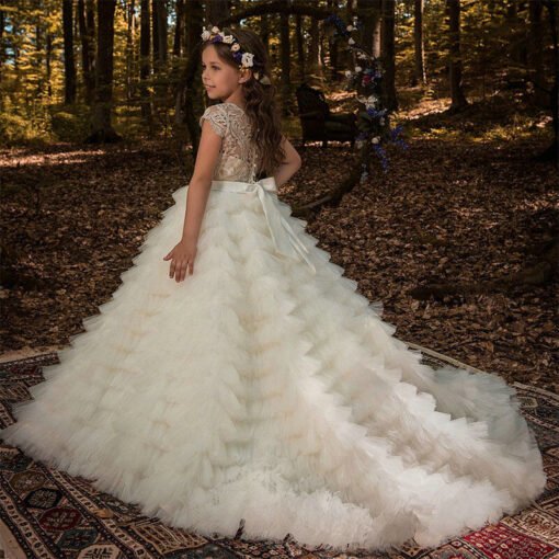 Flower Girl Dress With Train Princess Ball Gown Kids Wedding Dress - Image 2