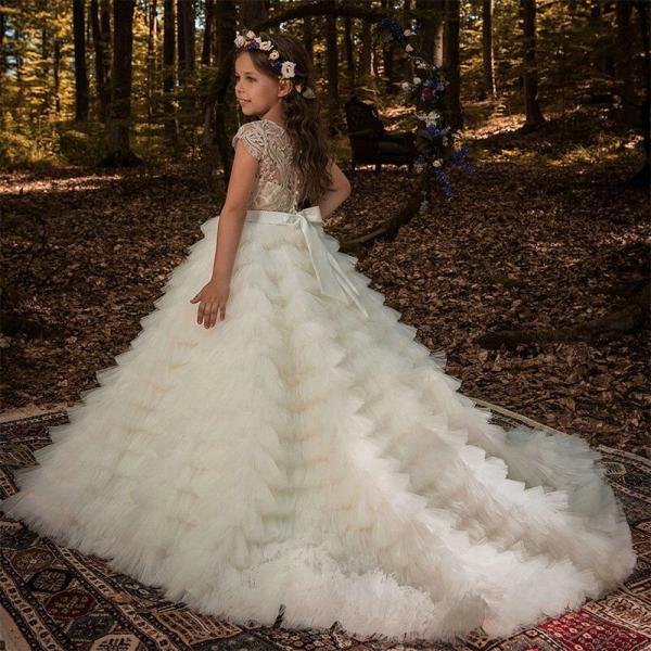Flower Girl Dress With Train Princess Ball Gown Kids Wedding Dress - Image 2