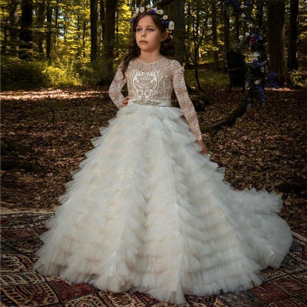 Flower Girl Dress With Train Princess Ball Gown Kids Wedding Dress - Image 3