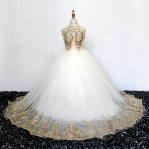 gold and white flower girl dresses 1106-004