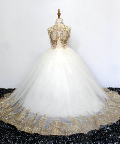 gold and white flower girl dresses 1106-004