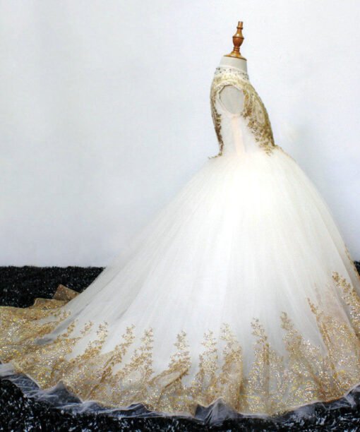 gold and white flower girl dresses 1106-004