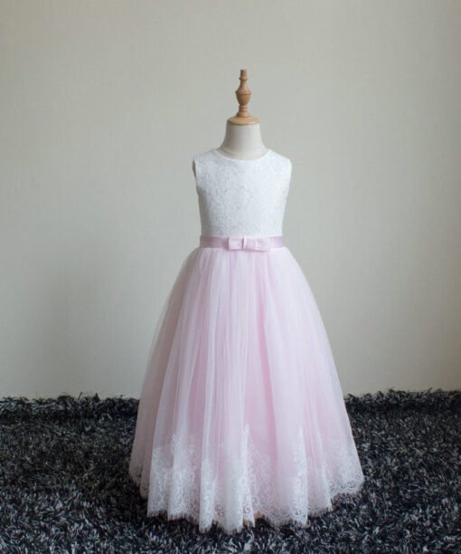 pink and white flower girl dresses 1098-001