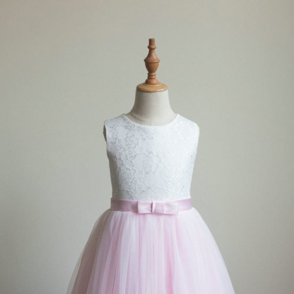 Pink And White Flower Girl Dresses A Line Girl Party Dress Sale - Image 3