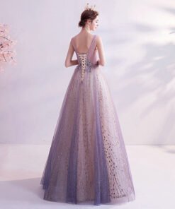 Alternative view of Purple Bling Prom Dress V Neck Strap Ball Gown Formal Dress