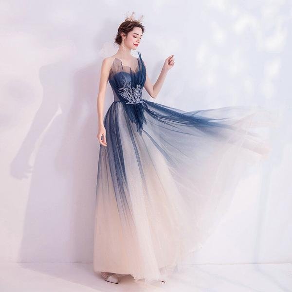 Two Color Prom Dress Sweetheart Strapless A Line Long Evening Dress - Image 3