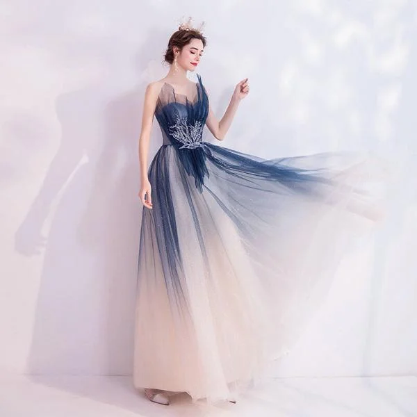 Two Color Prom Dress Sweetheart Strapless A Line Long Evening Dress - Image 3