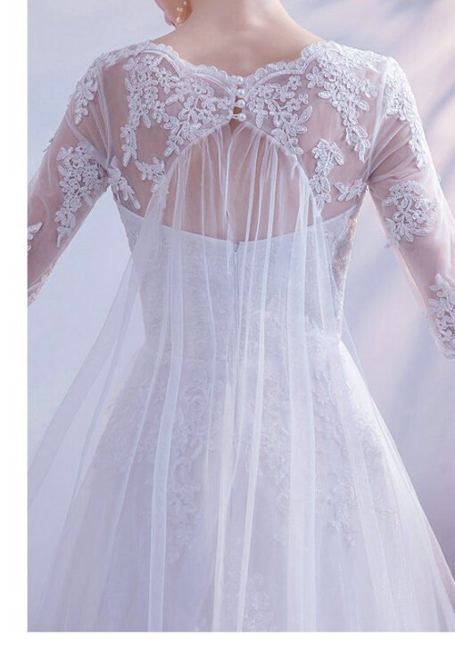 White Lace Wedding Dress A Line Removable Cape Bridal Dress - Image 5
