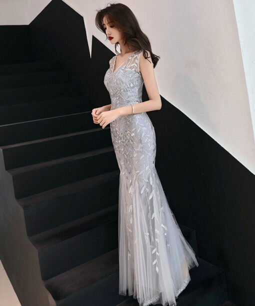 grey mermaid prom dress 1127-001