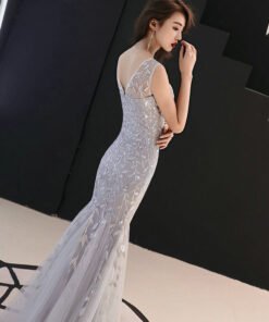 grey mermaid prom dress 1127-003