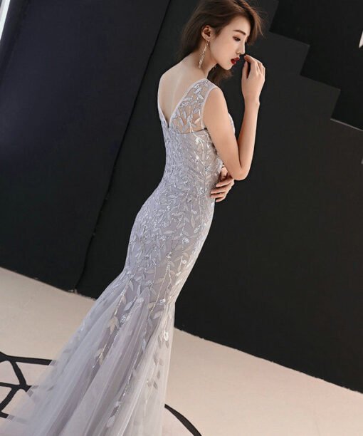grey mermaid prom dress 1127-003