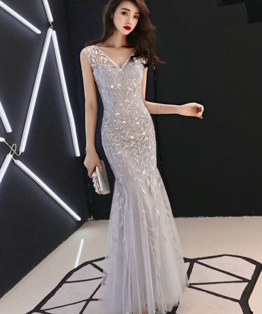 grey mermaid prom dress 1127-005