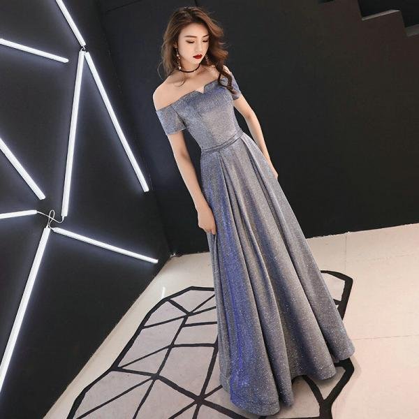 Off The Shoulder A Line Prom Dress Short Sleeve Long Formal Dress - Image 4
