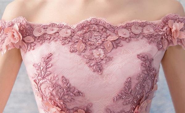 Pink Short Prom Dress Off The Shoulder Lace Cocktail Dress For Sale - Image 8