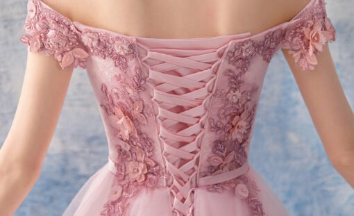 Pink Short Prom Dress Off The Shoulder Lace Cocktail Dress For Sale - Image 6