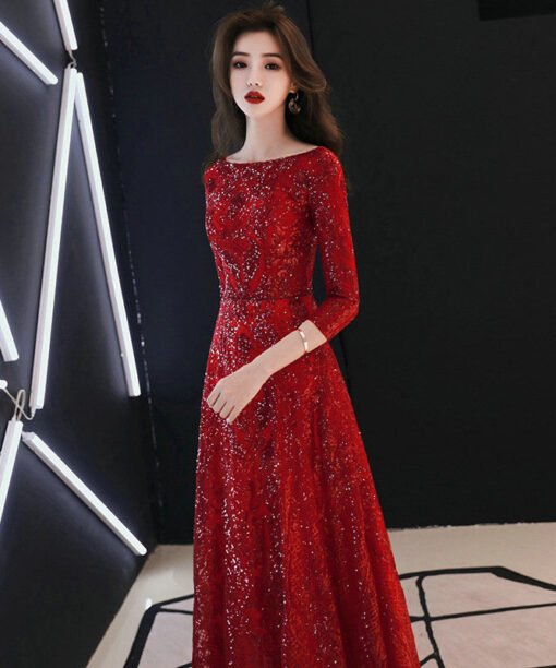 red prom dress with sleeves 1130-002