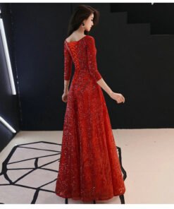 red prom dress with sleeves 1130-003