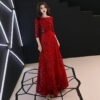 red prom dress with sleeves 1130-004