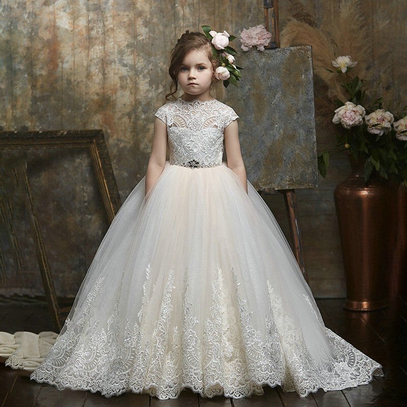 White Lace Flower Girl Dress Affordable Kids Dress For Sale