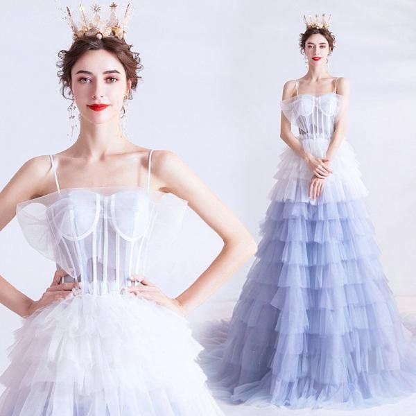 Layered Prom Dress Blue And White Quinceanera Dress Wholesale - Image 4
