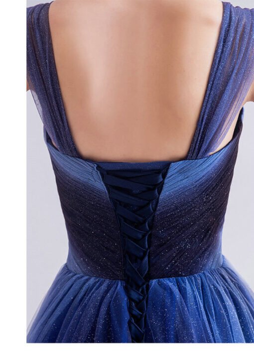 Strap Prom Dress A Line Long Ruche Open Back Bridesmaid Dress - Image 5