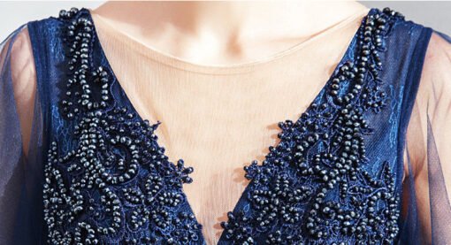 Blue Long Formal Dress V Neck Lace Bead Prom Dress Wholesale - Image 6