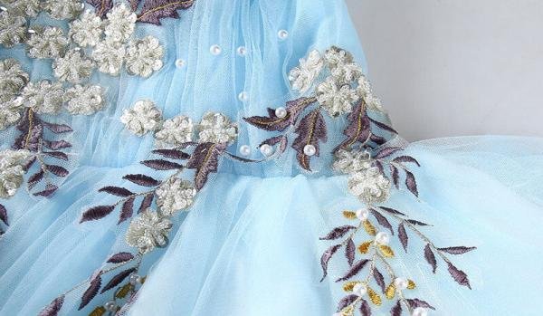 Prom Dress V Neck A Line Embroidery Long Birthday Dress - Image 6