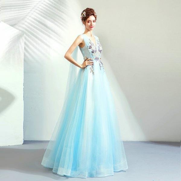 Prom Dress V Neck A Line Embroidery Long Birthday Dress - Image 4