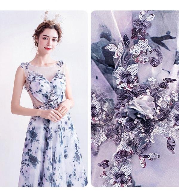 Floral Print Dress Sleeveless A Line Open Back Prom Dress Wholesale - Image 9