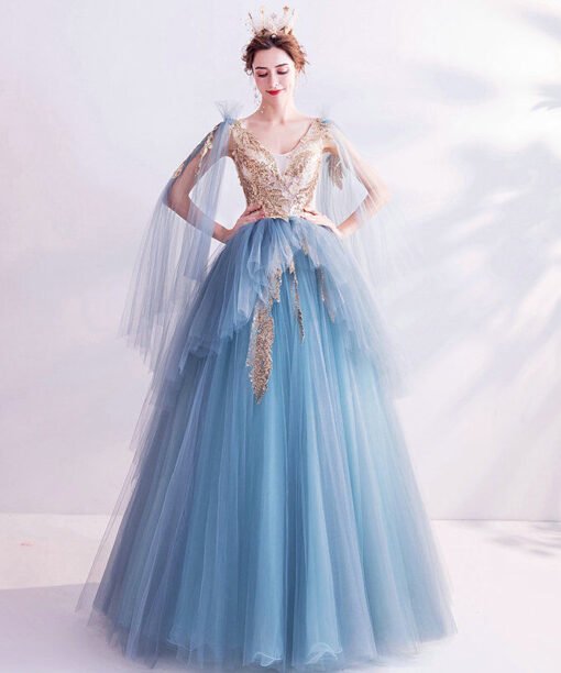gold and blue prom dress 1153-001