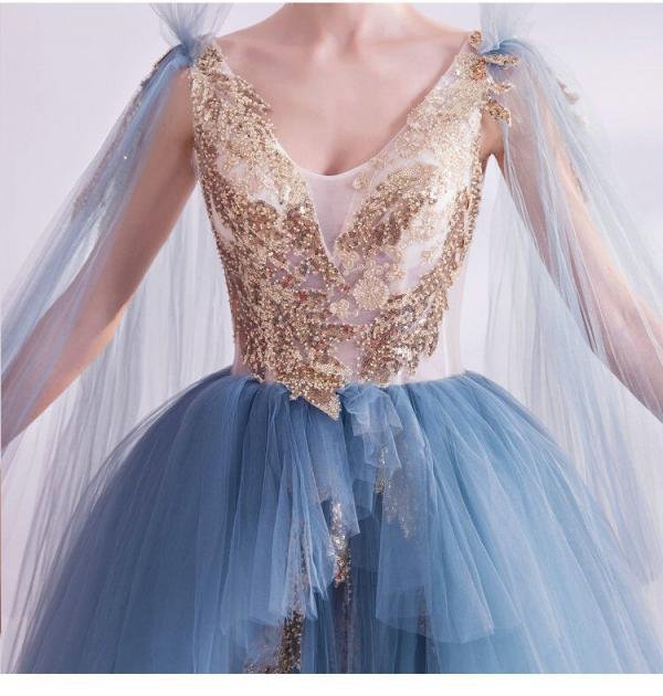 Gold And Blue Prom Dress Ball Gown Quinceanera Dress Sale - Image 5