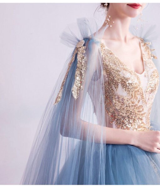 gold and blue prom dress 1153-003