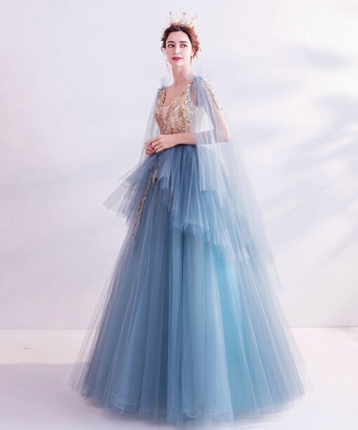 gold and blue prom dress 1153-004