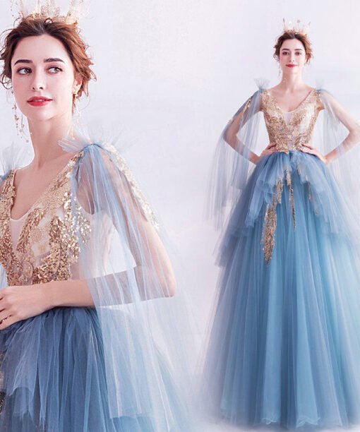 gold and blue prom dress 1153-006