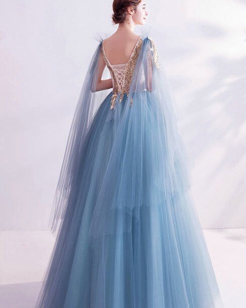Alternative view of Gold And Blue Prom Dress Ball Gown Quinceanera Dress Sale