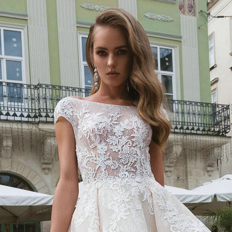 Low Back Wedding Dress High Low Lace Bridal Formal Dress - Image 4