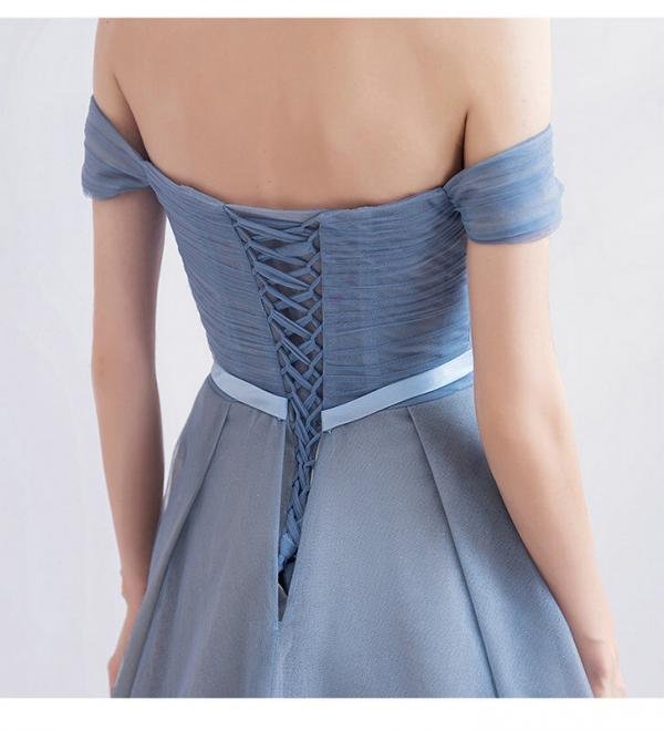 Off The Shoulder Formal Dress Blue Long Evening Dress With Train - Image 6