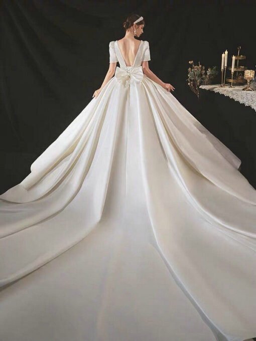 Satin Ball Gown Wedding Dress Huate Couture With Train - Image 2