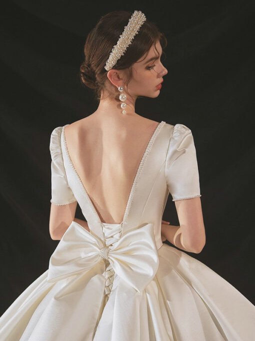 Satin Ball Gown Wedding Dress Huate Couture With Train - Image 4