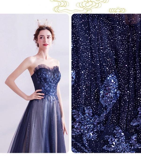 Sweetheart Prom Dress Blue A Line Long Evening Dress For Sale - Image 6