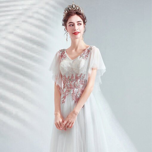 White Prom Dress Red Embroidery A Line Long Formal Dress - Image 6