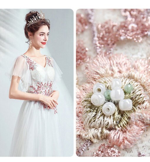 White Prom Dress Red Embroidery A Line Long Formal Dress - Image 7