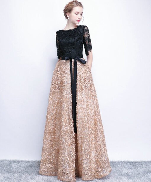 black and champagne prom dress 1167-001